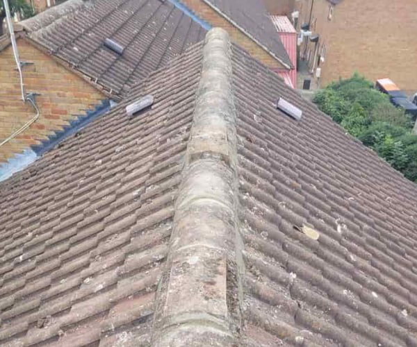 This is a photo of a roof ridge that has just been re-bedded, work carried out by KLJ Roofing Towcester